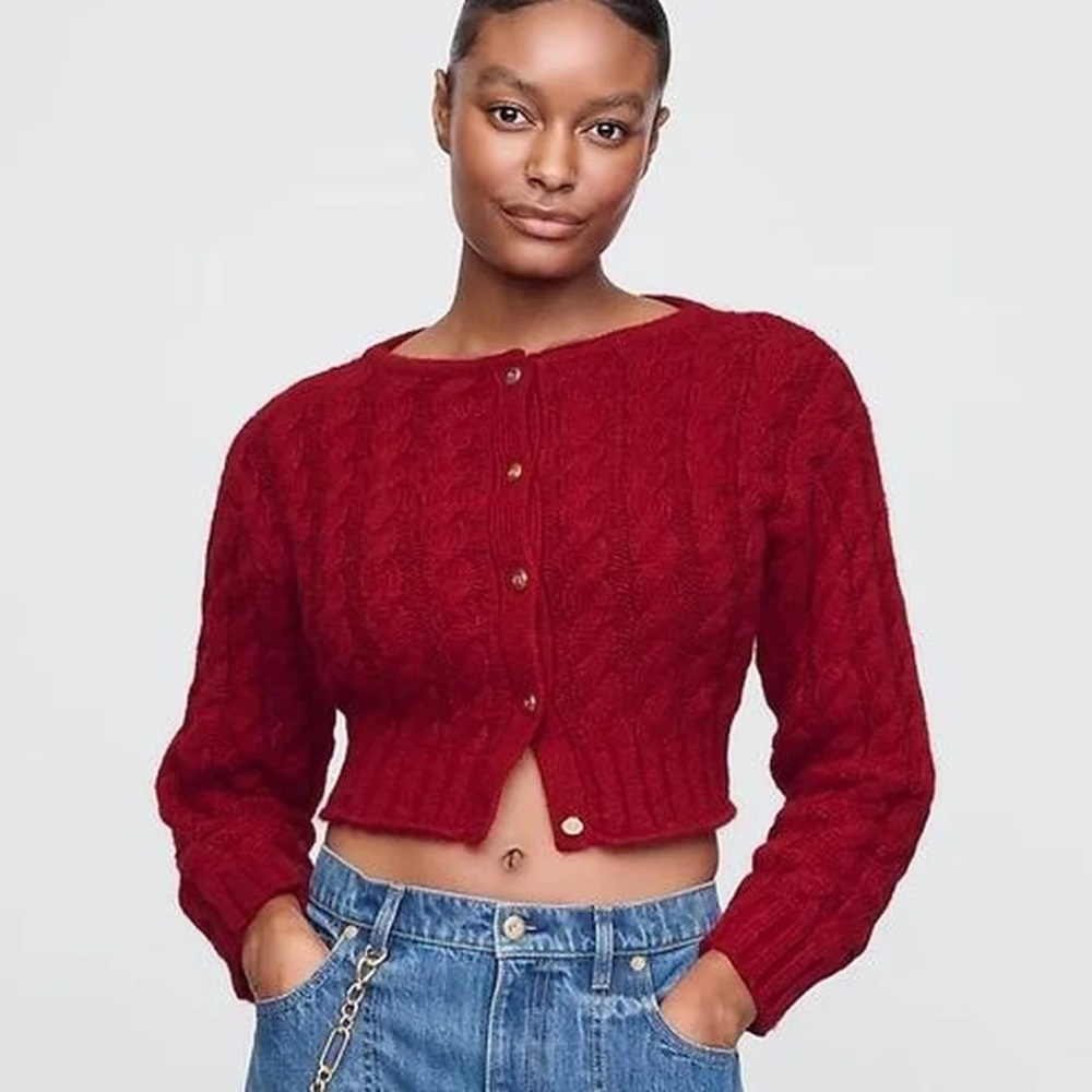 Gap x Cult Gaia Red Cropped Cable-Knit Cardigan in Medium / GUC 💃🏻